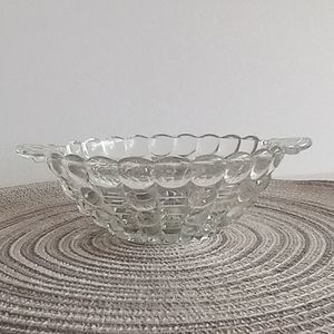 Vintage Bubbles & Bar Anchor Hocking Clear Glass Candy Dish with Handles